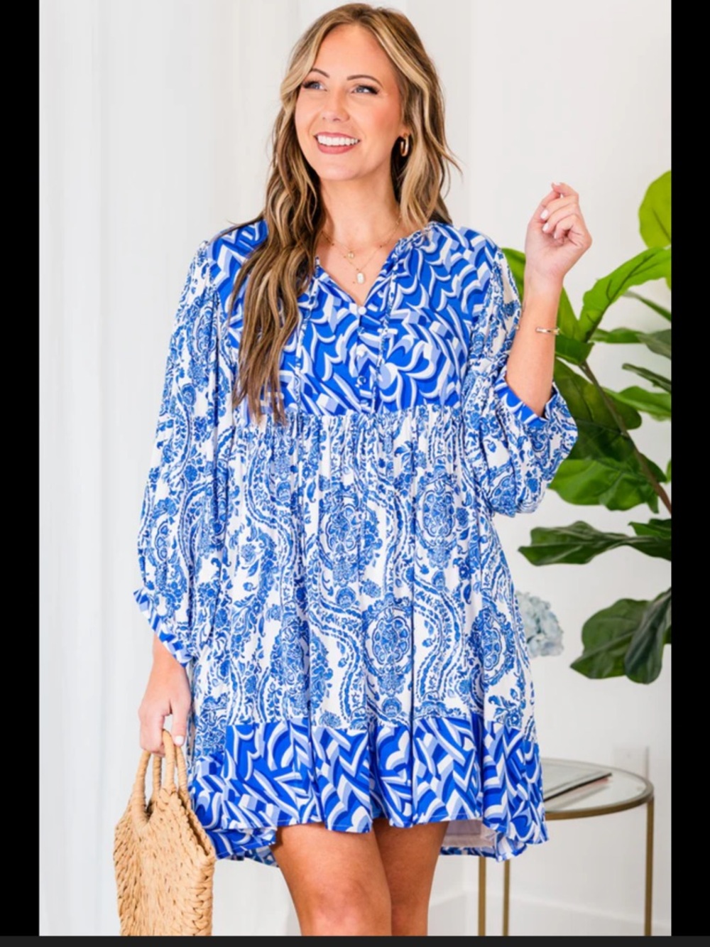 Entro Women’s One Of Those Days Dress Floral Paisley Royal Blue Size Large